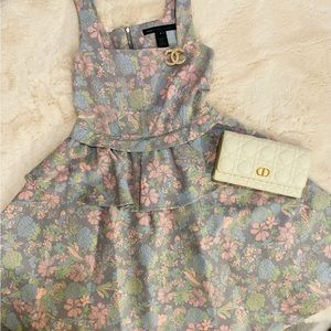 MARC BY MARC JACOBS Faded Gray Pink Floral Peplum Denim Canvas Dress Size 6